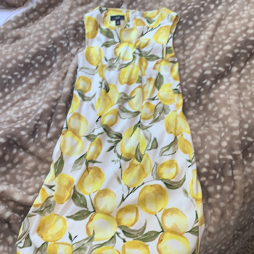 AGB White Dress with Yellow Lemon Print